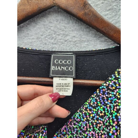 VTG Coco Bianco Womens Sparkly Metallic Multicolor Top W/ Cowl Neck 3/4 Sleeves - Picture 2 of 4